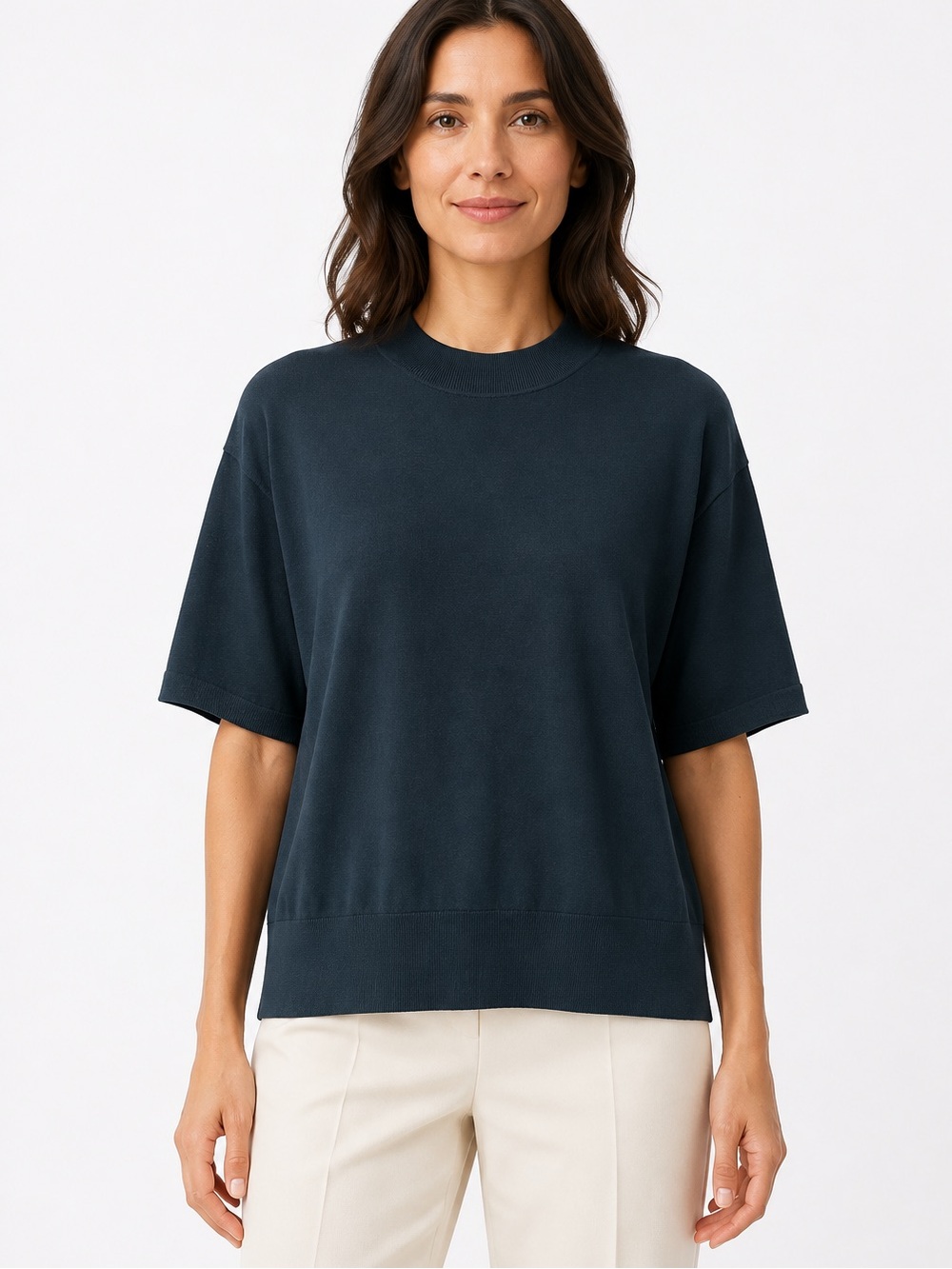 M.M.LaFleur Deep Sea Short-Sleeve Knit Pullover Top Size Medium